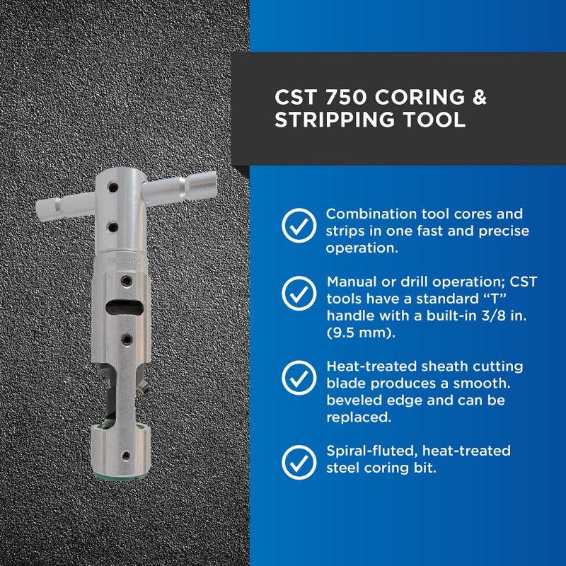 Cablematic CST 750 Green Combo Coring and Stripping Tool for Professional Technicians, Electricians, and Installers, Easily Portable Tool for 750 Kcmil Cable, 13 Ounces - Image 2